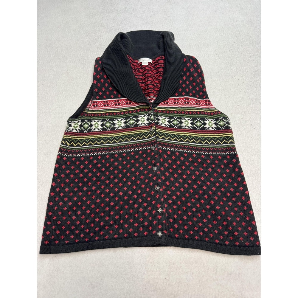 Christopher & Banks Sweater Vest Women's Large Fair Isle Shawl Collar Christmas